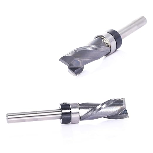 Up-Cut Top Bearing Flush Trim Router Bit 1/4 Shank - 1/2" Cutting Dia, 1-1/8" Cut Height, Carbide Spiral Pattern Template Flush Cut Router Bit, for Wood Trimming