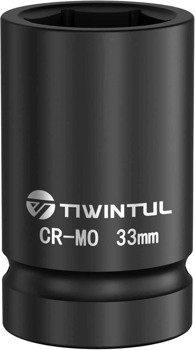 33mm Impact Socket 1" Drive, Deep 6 Point Design, CR-MO, ANSI Certified, Heavy Duty 33mm Socket 1 Inch Drive for Truck, Bus, Trailer & Farm Machinery Maintenance