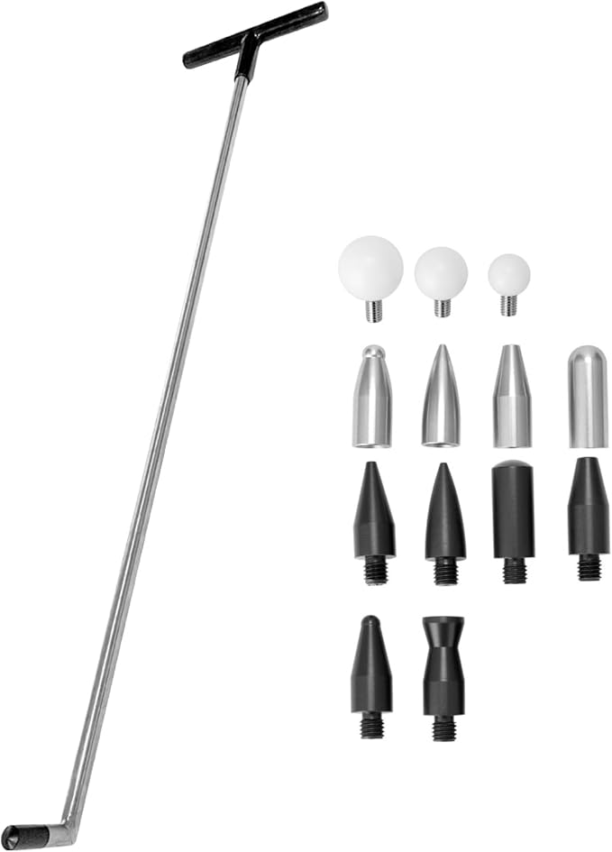 Shkalacar Car Dent Removal Rod Crowbars Car Body Paintless Dent Repairs Tool Kit with Multiple Replacement Heads for Dents Hail Damage Removal
