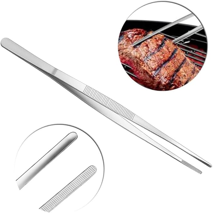 Gutsdoor 8 Inch Plating Tweezers Stainless Steel Precision Culinary Tweezer Silver Kitchen Straight Tweezers Tongs