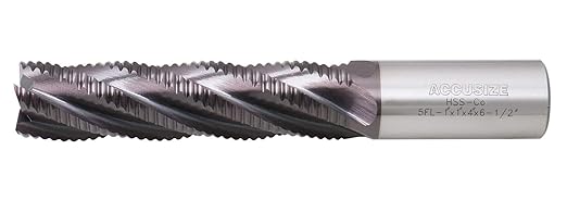 Accusize Industrial Tools Standard Tooth M42 8% Cobalt Tialn Roughing End Mill, 1'' by 1'' by 4'' Flt Length, 1102-0114