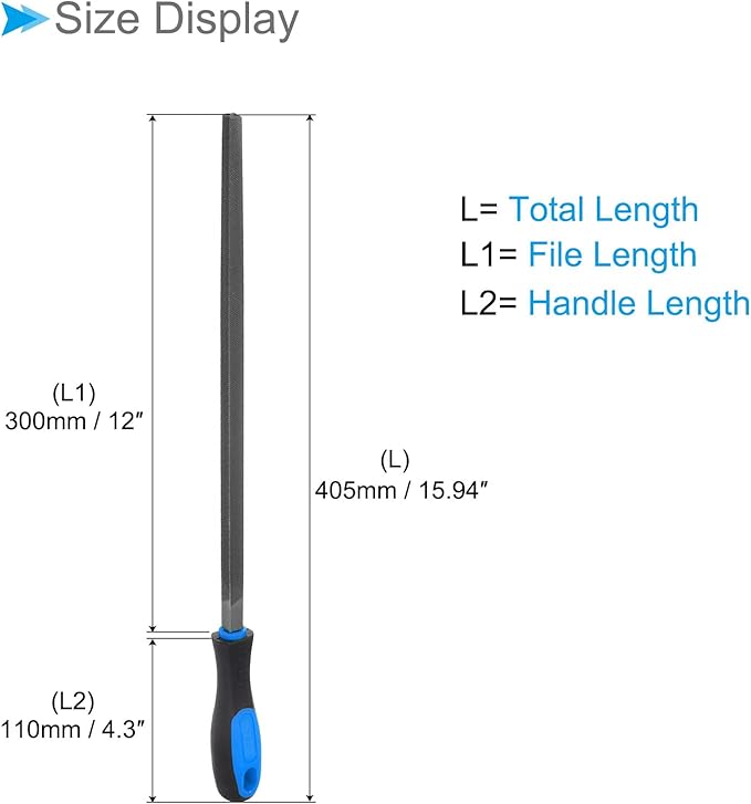 Square File, | 12 Inch File Length |, High Carbon Steel Double Cut File Hand Rasp with Anti-Slip Grip Handle - (Applications: for Shaping Metal Wood Plastic), 1-Piece