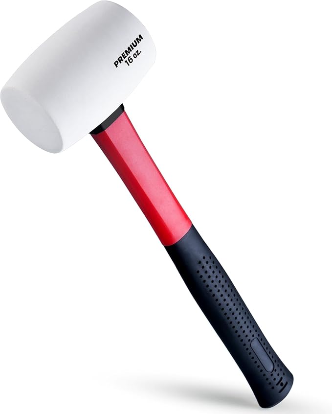 EFFICERE 16 oz. Premium White Rubber Mallet Hammer | All Natural and Eco-Friendly White Rubber Head, Durable Fiberglass Handle | Deliver Soft, Non-Marring and Non-Marking Strikes for Delicate Surfaces