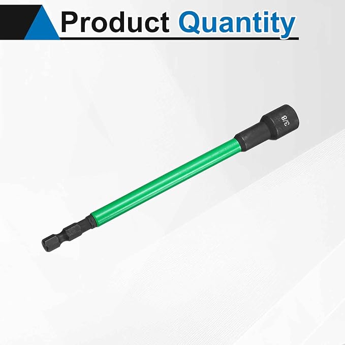 HARFINGTON Nut Driver Drill Bit 3/8 Inch SAE Socket 1/4" Hex Shank 6" (150mm) Extra Long Magnetic 6-Point Sockets Quick Change CR-V Steel Bolt Setters for Power Drill Drivers