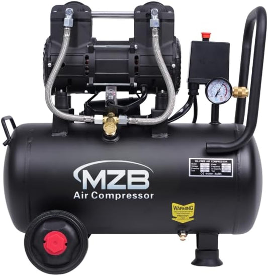 MZB 6.4 Gallon Ultra Quiet Air Compressor 110V/60Hz Steel Tanks Oil-Free 78dB Noise Level Air Compressor with Wheels for Spray Painting, Auto Repair, Carpentry Decoration