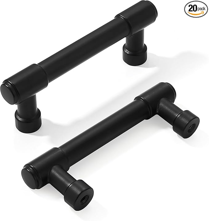 khtumeware 20 Pack Matte Black 3 Inch(76mm) Hole Centers Kitchen Cabinet Pulls Cabient Hardware Kitchen Handles for Cabinets Cupboard Handles Drawer Pulls