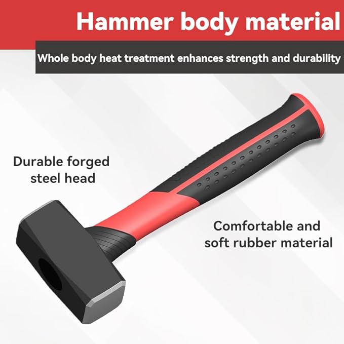 2.2lb Sledge and Club Hammer with Work Gloves, Mini Sledge Drilling Hammer Shock-Resistant Non-Slip Fiberglass Handle Construction and Demolition