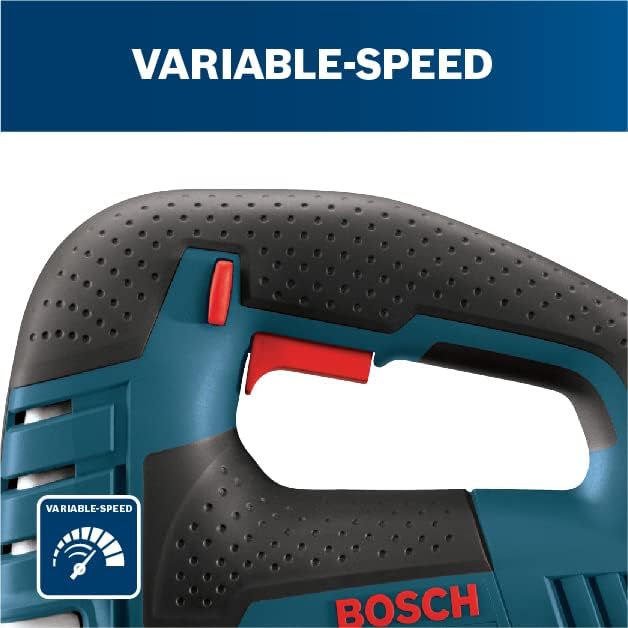 BOSCH Top-Handle Jig Saw 7.0 Amp, 3,100 SPM, 45 Degree Beveled Cuts, Variable-Speed Control, Ergonomic Design, Corded (JS470E)