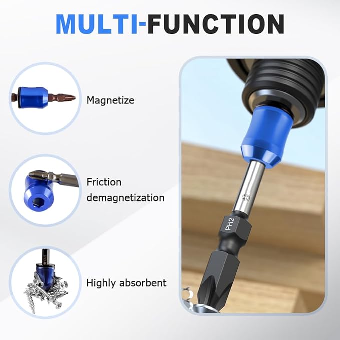 Screwdriver Head Magnetic Ring Set, Zinc Alloy Magnetizer with Hexagonal Design, Strong Magnetic Screw Holder for Furniture Assembly, Vehicle Repair, Handcrafting Projects (Green)