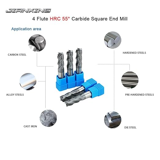 Carbide Square End Mill for Alloy Steels/Hardened Steels, 3/16" End Mill Bits, 4 Flute HRC 55 Deg AlTiN Coating, CNC Router Bits (4 Pcs)