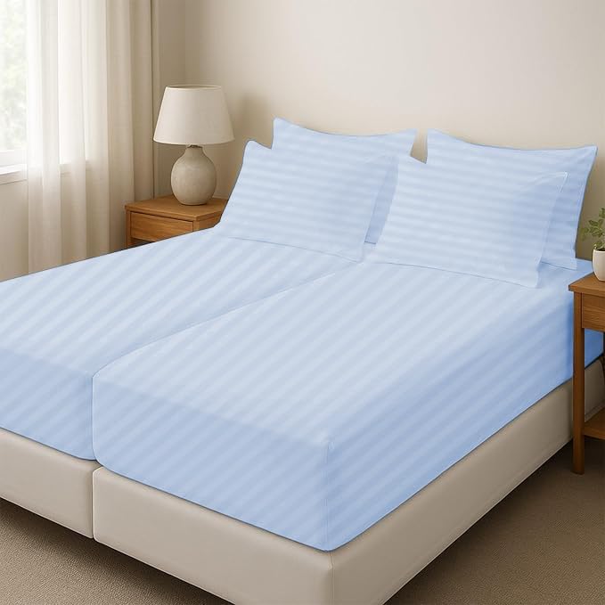 Split King Sheets for Adjustable Beds 5-Piece Split King Sheet Set, 800 Thread Count 100% Egyptian Cotton,15" Deep Pocket Adjustable Bed Sheets, Light Blue Stripe