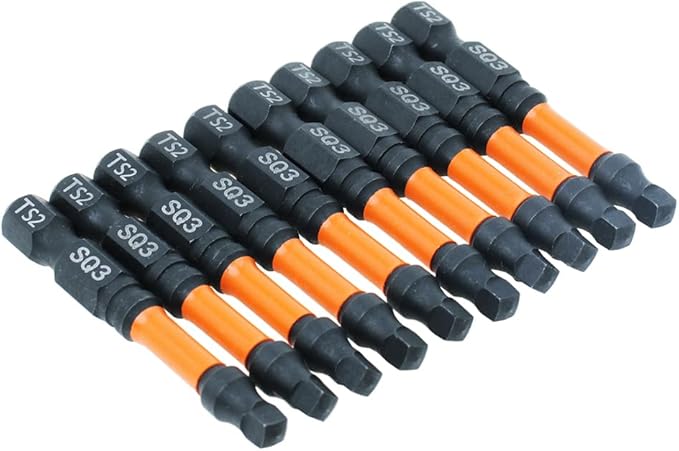 AUTOTOOLHOME 10 Pack #3 Square Driver Bit 2 inch Long Square Impact Drill Bit for Pocket Hole Jig System SQ3 Bits