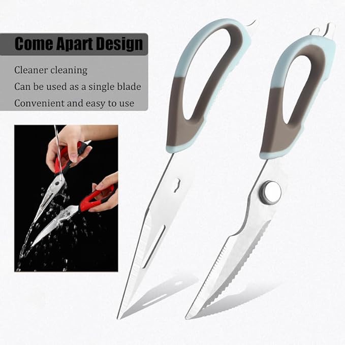 2 Pcs Heavy Duty Kitchen Shears with Magnetic Holder, Multi-function Kitchen Scissors for Food - Come Apart, Rust-Resistant, Magnetic Scissors for Fridge(Green and Blue)