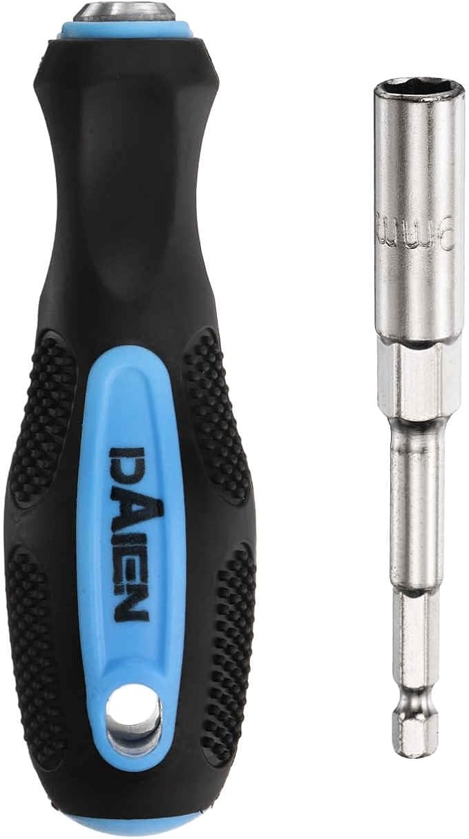 HARFINGTON Metric Nut Driver 9mm CR-V Non-Magnetic Detachable Tip Hollow Shafts Hex Socket Screwdriver with Anti-Slip Handle for Automobile Repair Bit Driver, Blue/Black