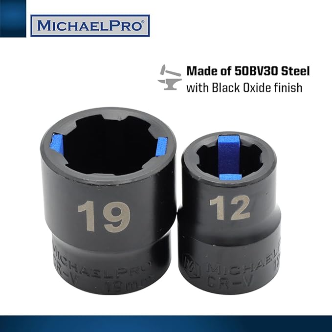 MichaelPro 18-Piece Bolt Extractor Wrench and Socket Set, 45째 Offset Wrenches Metric 6-19mm, 6-Point Box End Nut for Rounded, Stripped & Thin Bolts Removal, CR-V Steel, Extractor Sockets 10-19mm