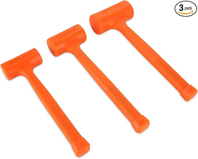 Dead Blow Hammer, Set of 3 Rubber Mallet Hammer Deadblow Hammers Neon Orange Deadblow Mallets with Non-Marring Coating (1lb, 2lb, 3lb Hammers)
