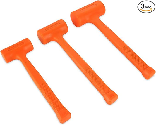 Dead Blow Hammer, Set of 3 Rubber Mallet Hammer Deadblow Hammers Neon Orange Deadblow Mallets with Non-Marring Coating (1lb, 2lb, 3lb Hammers)