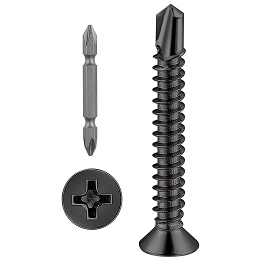 Wensilon竊?50pcs竊?8횞1-1/4?쓋or Sheet Metal Self-Tapping Screws 410 Black Stainless Steel Flat Head High-Strength Quick self-Drilling Screws