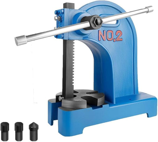 Manual Arbor Press 2 Ton 17.32"H, with3 Drifts, Removable Machined Steel Anvil, for Punching, Shaping, Cutting (2T Blue)