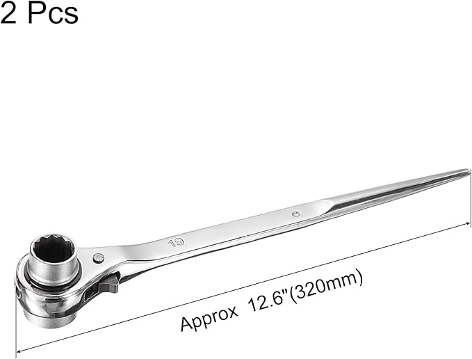 uxcell 19 x 24mm 12-Point Scaffold Podger Ratchet Spanner Ratcheting Socket Wrench Tool (Silver Tone) 2pcs