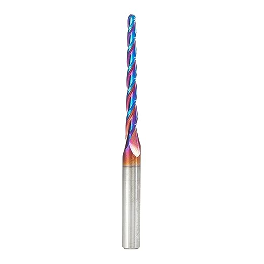 Amana Tool Carbide Up Cut Spiral CNC Router Bits for 2D/3D Carving, 46284-K, 1 Deg Tapered Angle Ball Tip x 1/8 D x 1/16 R x 1-1/2 x 1/4 Shank 3 Flute