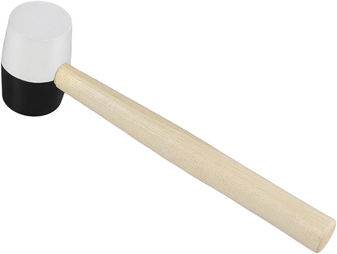 SINJEUN 2 PCS 16 oz Rubber Flooring Mallet, Black and White Double Face Hammer with Wood Handle, Solid Rubber Mallet Hammer for DIY, Tile Setting, Laminate Flooring Installs