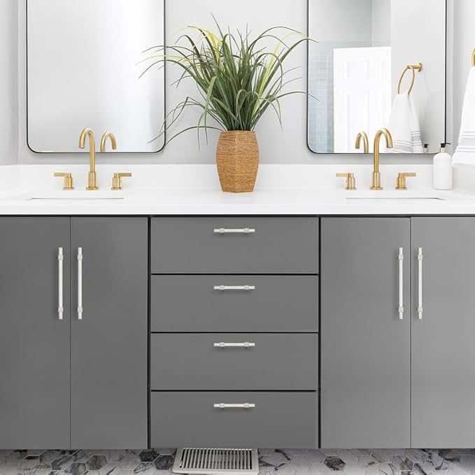 10 Pack Brushed Nickel Cabinet Handles - 6-1/4" Hole Center Cabinet Pulls Drawer Pulls Cabinet Hardware Kitchen Handles for Cabinets