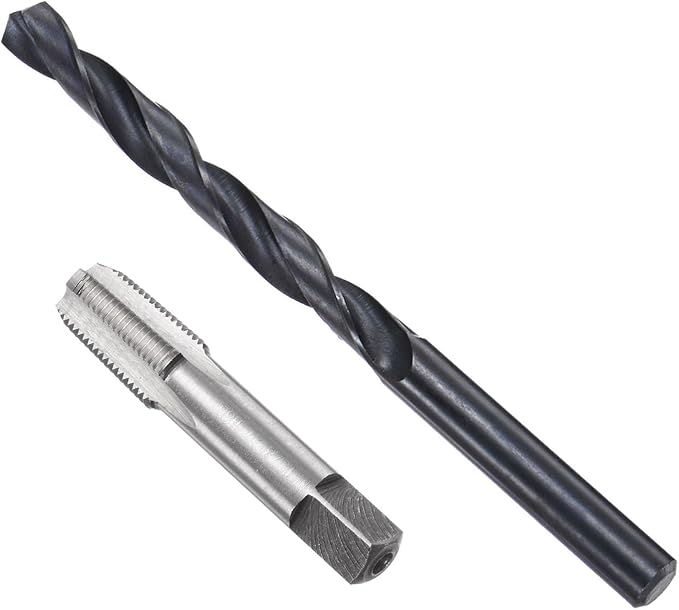 uxcell Tap and Drill Bit Set, 1/8-27 NPT Thread Tap & 21/64" Black Oxide Twist Drill Bit, Straight Flute Tap Tapping Threading Repair Tool Kit