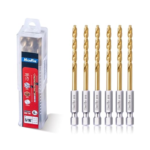 HIGHFIRE 5/16" 135 Degrees Split Point Drill Bits, Hex Shank Twist Drill Bits, DIY Purpose Drill Bit Set, HSS Titanium Drill Bit, Hex Drill Bits for Steel (Pack of 6 Identical Pcs)