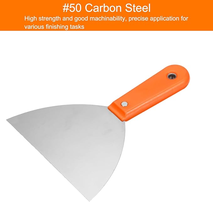 HARFINGTON 4pcs Carbon Steel Putty Knife 6" Plastic Handle Spreading Drywall Flex Putty Scraper for Wallpaper Wall Taping Scraping Paint, Orange