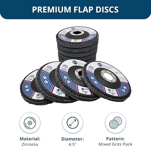 Benchmark Abrasives 4.5" x 7/8" Premium High Density Jumbo Zirconia Type 29 Flap Discs 4 1/2 for Angle Grinder, Sanding Discs, Finishing - Grinding Wheels 4 1/2 Inch - (10 Pack) Mixed Grit Pack