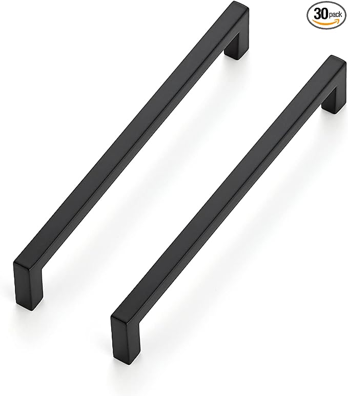Ravinte 30 Pack Matte Black Square Drawer Handles 6-1/4 inch Center to Center