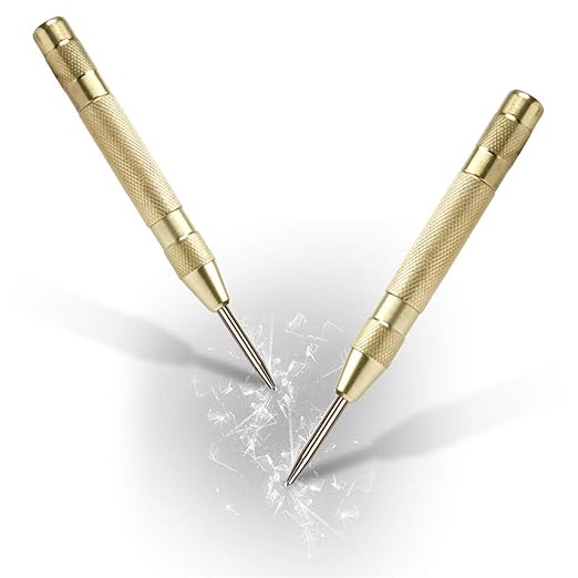 2 Pack Automatic Center Punch, Pamiso 5.1 Inch Spring Loaded Drill Punch Tool,Brass Window Spring Punch Tool, Fixed Point & Car Window Glasses Break