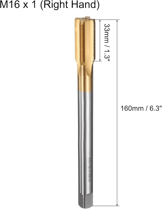 uxcell Metric Thread Tap M16 x 1 H2 160mm Straight Flute Screw Thread Milling Machine Taps Threading Tapping Repair Tool