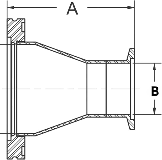 Adapter Conical Profile KF-16 to ISO-80 Large Flange, Reducing Nipple Fittings, ISO-KF NW-16 to ISO-LF Size NW-80, Stainless Steel (KF-16, ISO80)