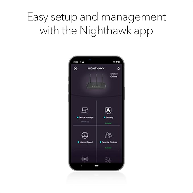 NETGEAR Nighthawk WiFi 6 Router (RAX36) ??Router Only, AX3000 3 Gbps Wireless Speed ??Dual-Band Gigabit Internet ??Covers 2,000 sq. ft., 25 Devices ??Built-in VPN, USB 3.0, Gaming