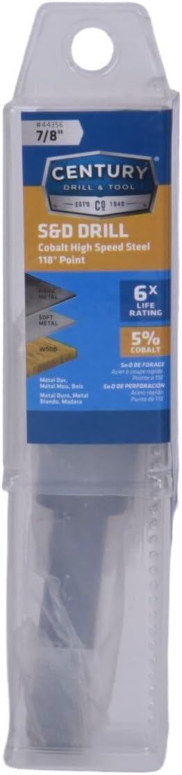 Century Drill & Tool, 44356, 7/8",Silver & Deming,High Speed Drills, Cobalt Steel