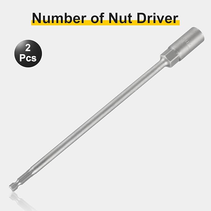 HARFINGTON 2pcs Nut Driver Drill Bit 12mm Metric Socket 1/4" Hex Shank 10" (250mm) Extra Long Magnetic 6-Point Sockets Quick Change 40Cr Steel Bolt Setters for Power Drill Drivers