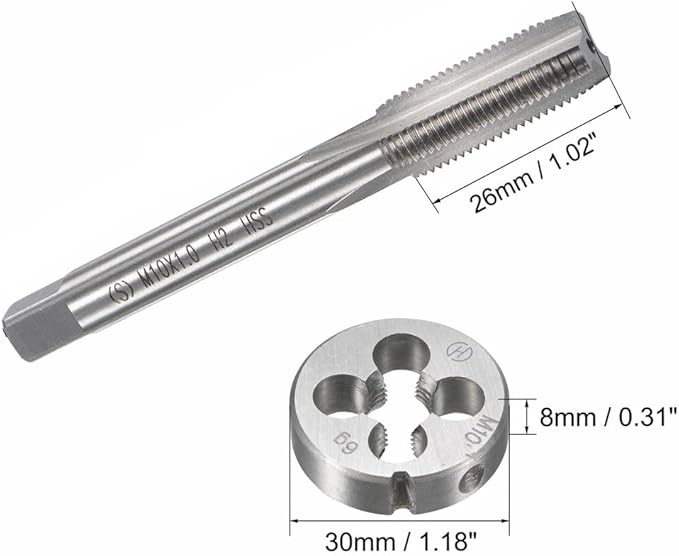 Mactoom 10mm x 1 HSS Metric Tap and Die Set Right Hand Thread,Tapping DIY Tool 3pcs (M10 x 1mm)