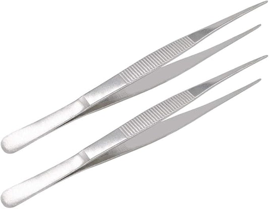8 Inch Stainless Steel Tweezers with Straight Serrated Tip Multipurpose Forceps for Craft Repairing 2 Pack
