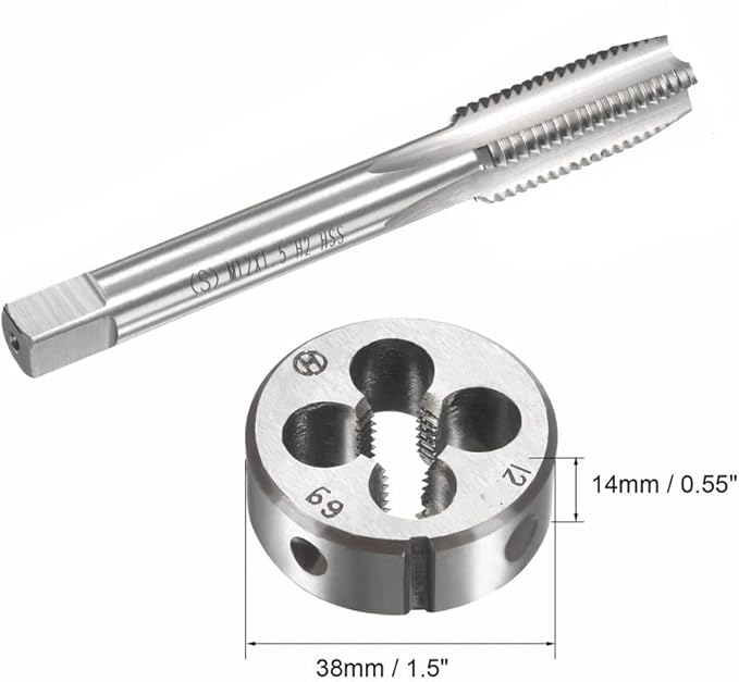 Mactoom 12mm x 1.5 HSS Metric Tap and Die Set Right Hand Thread,Tapping DIY Tool 3pcs (M12 x 1.5mm)