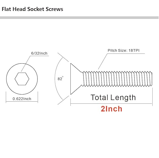 MewuDecor 5/16-18 x 2" Flat Head Socket Cap Screws Countersunk Bolts, Allen Socket Drive, Stainless Steel 18-8, Full Thread, Bright Finish, 10 PCS