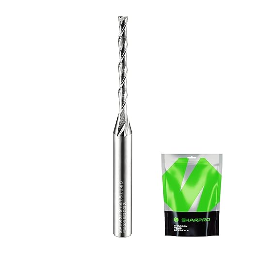 Extra Long 1/8 Router Bit 1/4 Shank, Spiral Upcut Router Bits 1/4 Inch Shank 1/8 Inch Cutting Dia. 1-1/4'' CL. 3'' OVL. Carbide CNC Router Bit, Ideal for Wood Inlay, Plunge Plastic
