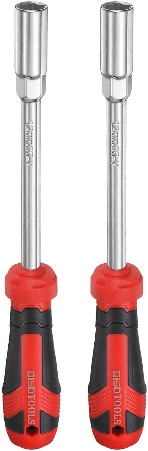HARFINGTON 2 Pcs Metric Nut Driver 12mm CR-V Non-Magnetic Tip Hollow Shafts Hex Socket Screwdriver with Anti-Slip Handle for Automobile Repair Bit Driver