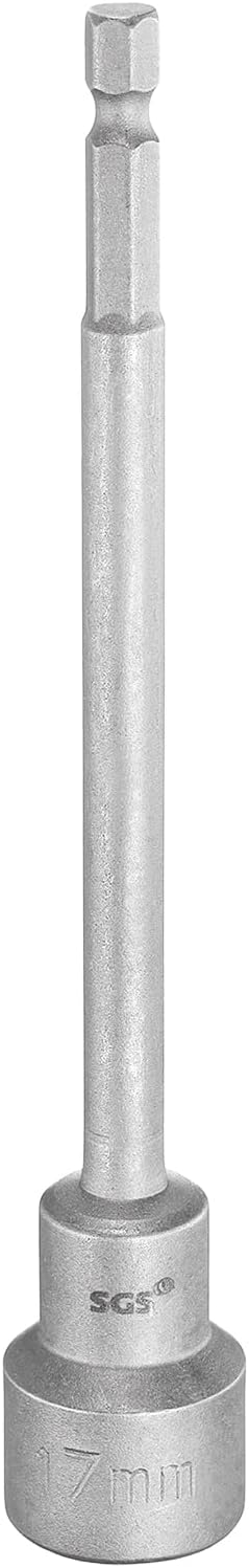 HARFINGTON Nut Driver Drill Bit 17mm Metric Socket 1/4" Hex Shank 5.91" (150mm) Long Magnetic 6-Point Sockets Quick Change CR-V Steel Bolt Setters for Power Drill Drivers