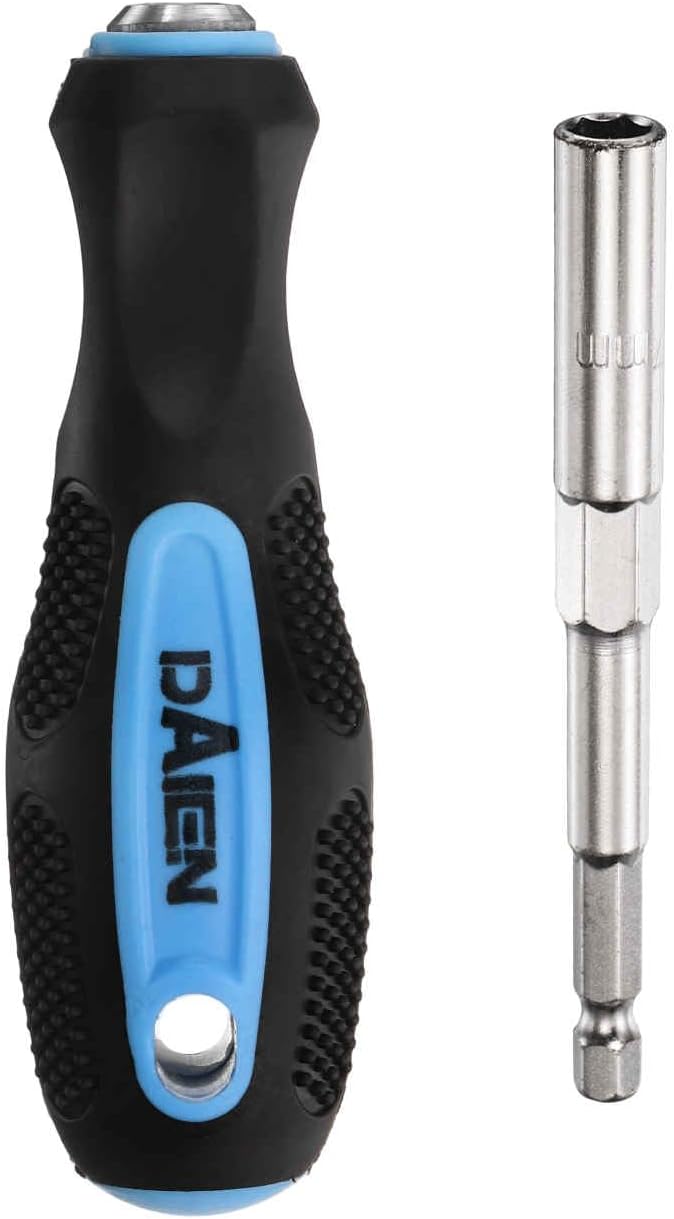 HARFINGTON Metric Nut Driver 7mm CR-V Non-Magnetic Detachable Tip Hollow Shafts Hex Socket Screwdriver with Anti-Slip Handle for Automobile Repair Bit Driver, Blue/Black