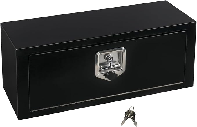 27.75'' Steel Underbody Tool Boxes with Lock, Heavy Duty Waterproof Undermount Truck Tool Box for Vans, Trailers, RVS，Trucks, Black（27.75"*10"*10.5"）