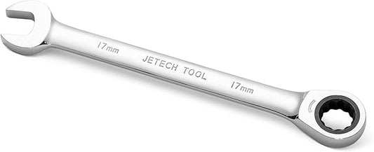 Jetech 17mm Ratcheting Combination Wrench, Industrial Grade Gear Spanner with 12-Point 72-Tooth Ratchet, Forged and Heat-Treated Cr-V Steel, Metric
