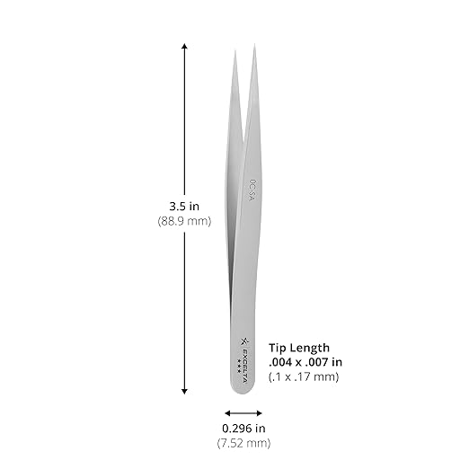 Excelta Precision Tweezers, Straight Minature Fine Point, Anti-Magnetic Stainless Steel, Ideal for General Purpose Assembly, 3.5" Length, Professional