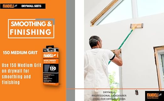Fandeli | Multi-Purpose Sanding Paper | Grit 150 | 75 Sheets of 4-1/4'' x 11'' | Perfect for Sanding Drywall | Hand Sanding | Orbital Sanders | Sandpaper Sheets | Sandpaper Grit.